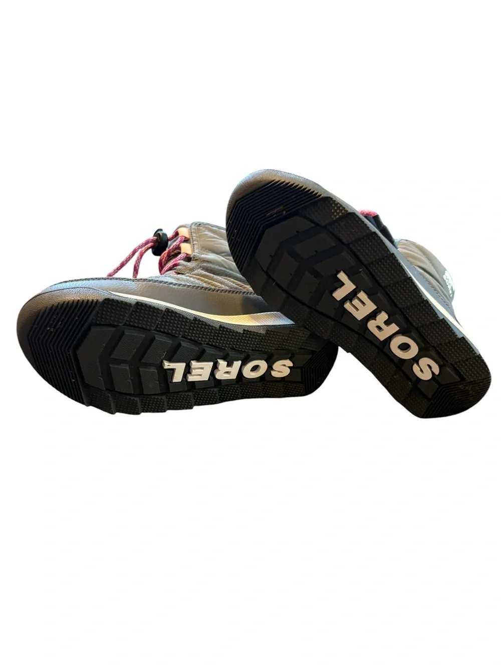 Sorel Grey Youths Snow Boots with Pink Laces